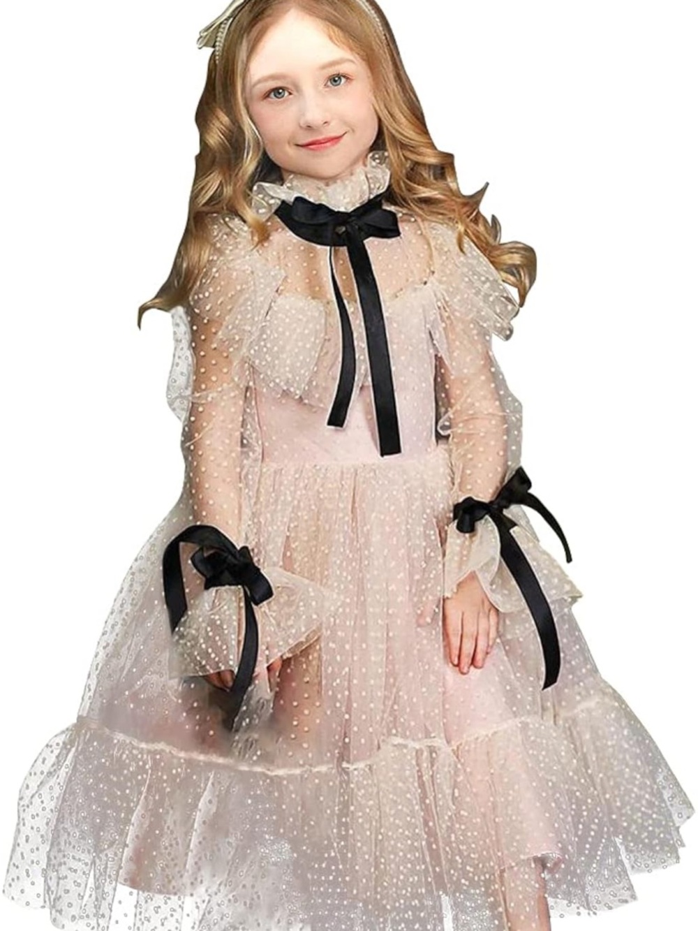 🩰Sheer Polka Dot Tulle Dress with Pinky Peach Slip